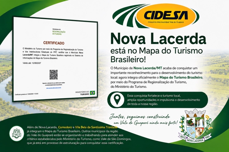 Nova Lacerda retorna ao Mapa do Turismo Brasileiro ap&oacute;s anos fora da atualiza&ccedil;&atilde;o oficial